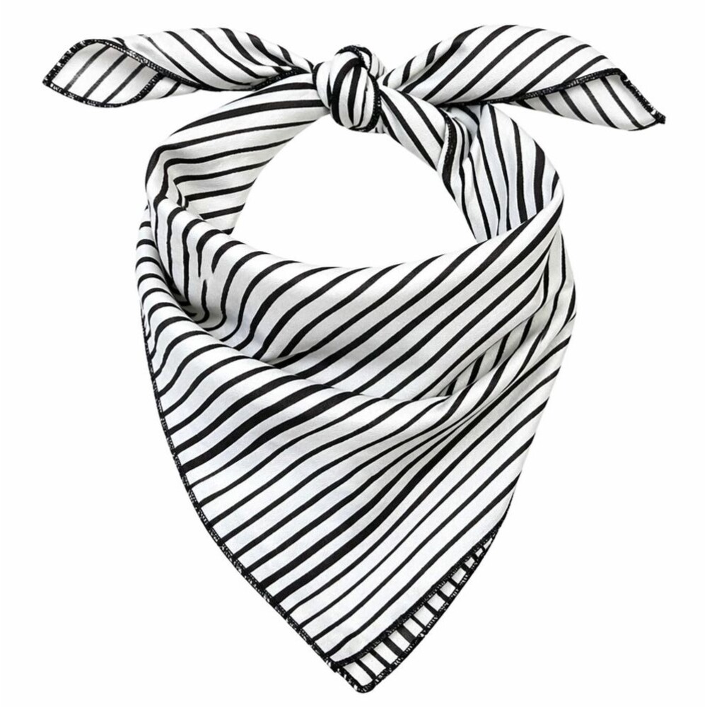 Vintage Black White Striped Neckerchief Bandana Square Hair Neck Scarf 22
